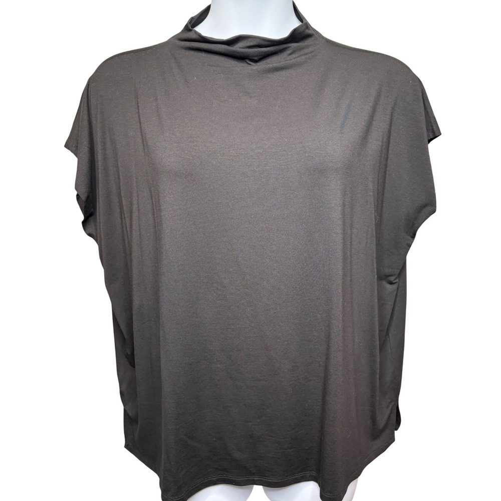 EILEEN FISHER Womens Black Mock Neck Cap Sleeve Top 1X Minimalist Quiet Luxury
